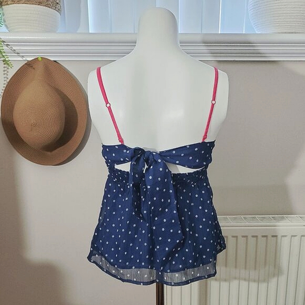 Hollister- Vintage Y2K Tie Back Polka Dot Peplum Mesh Top
